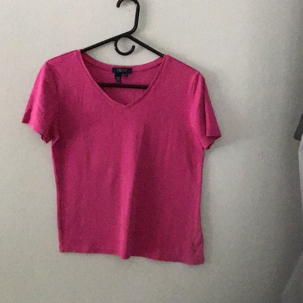 Chaps Pink Short Sleeve Top Medium V-Neck